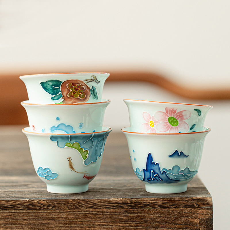 Celadon Ceramic Cup - Tazza da tè Kung Fu dipinta